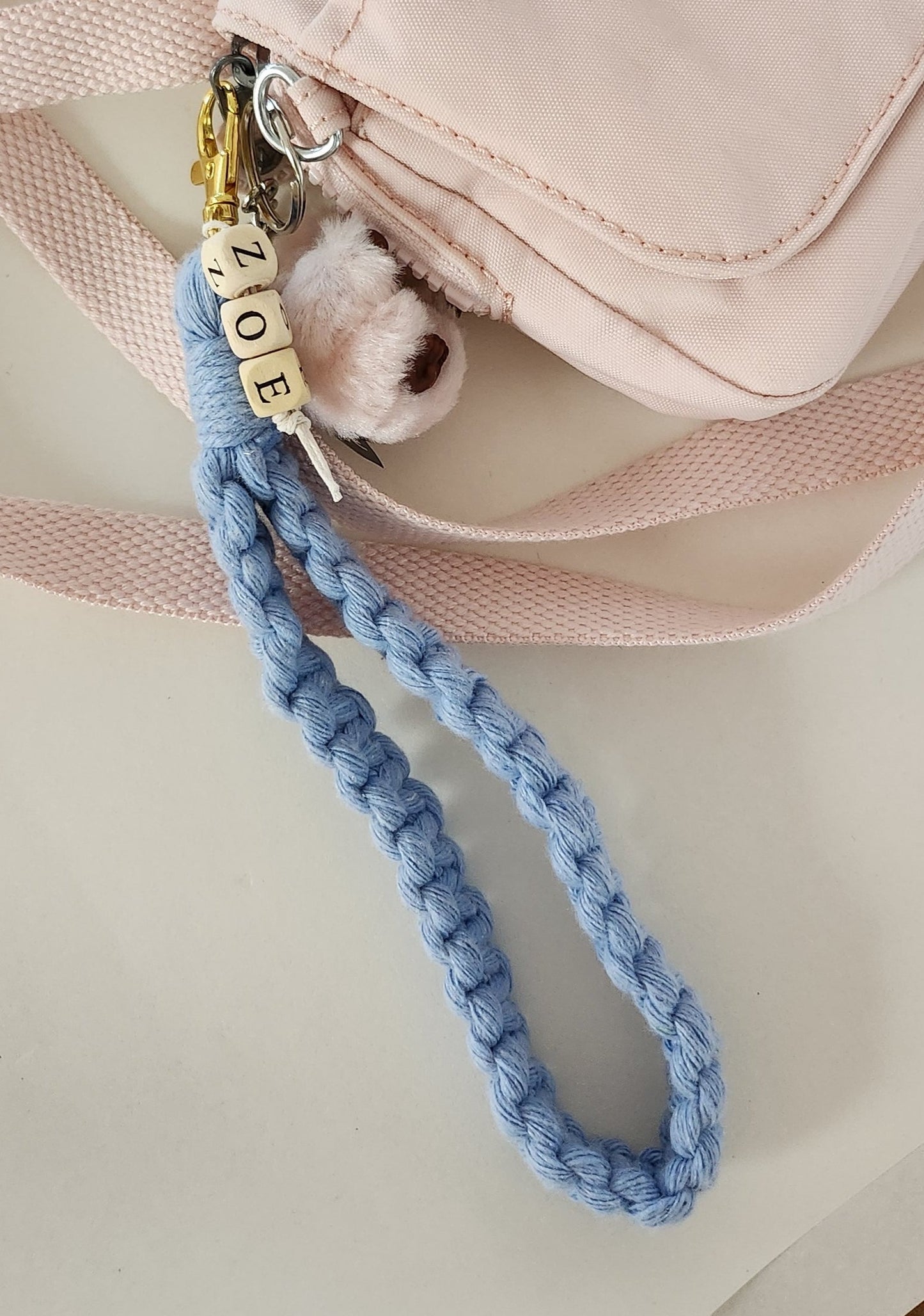 Wristlet macrame keychain