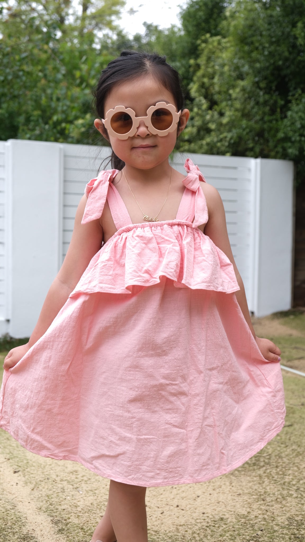 Pink Bow Strap Dress